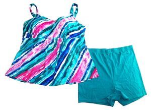 Kim Gravel Swimsuits for All Tankini Set 2 Pc Sz 14 Rainbow Stripes NWOT